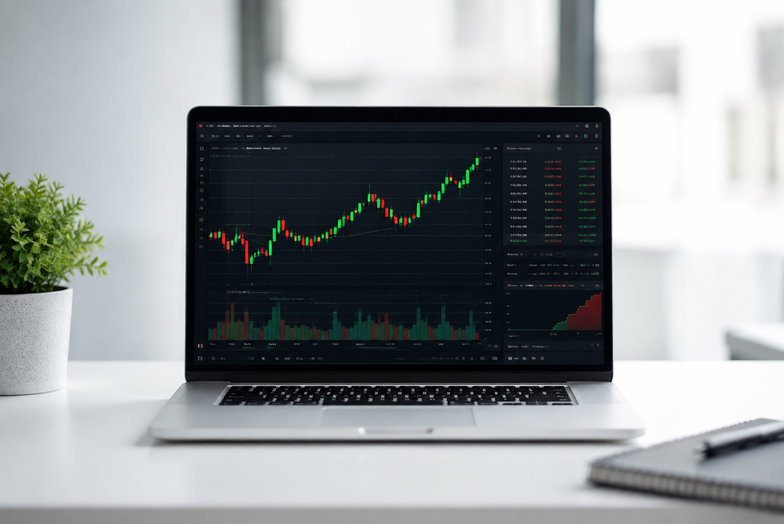 Laptop displaying charts for market analysis