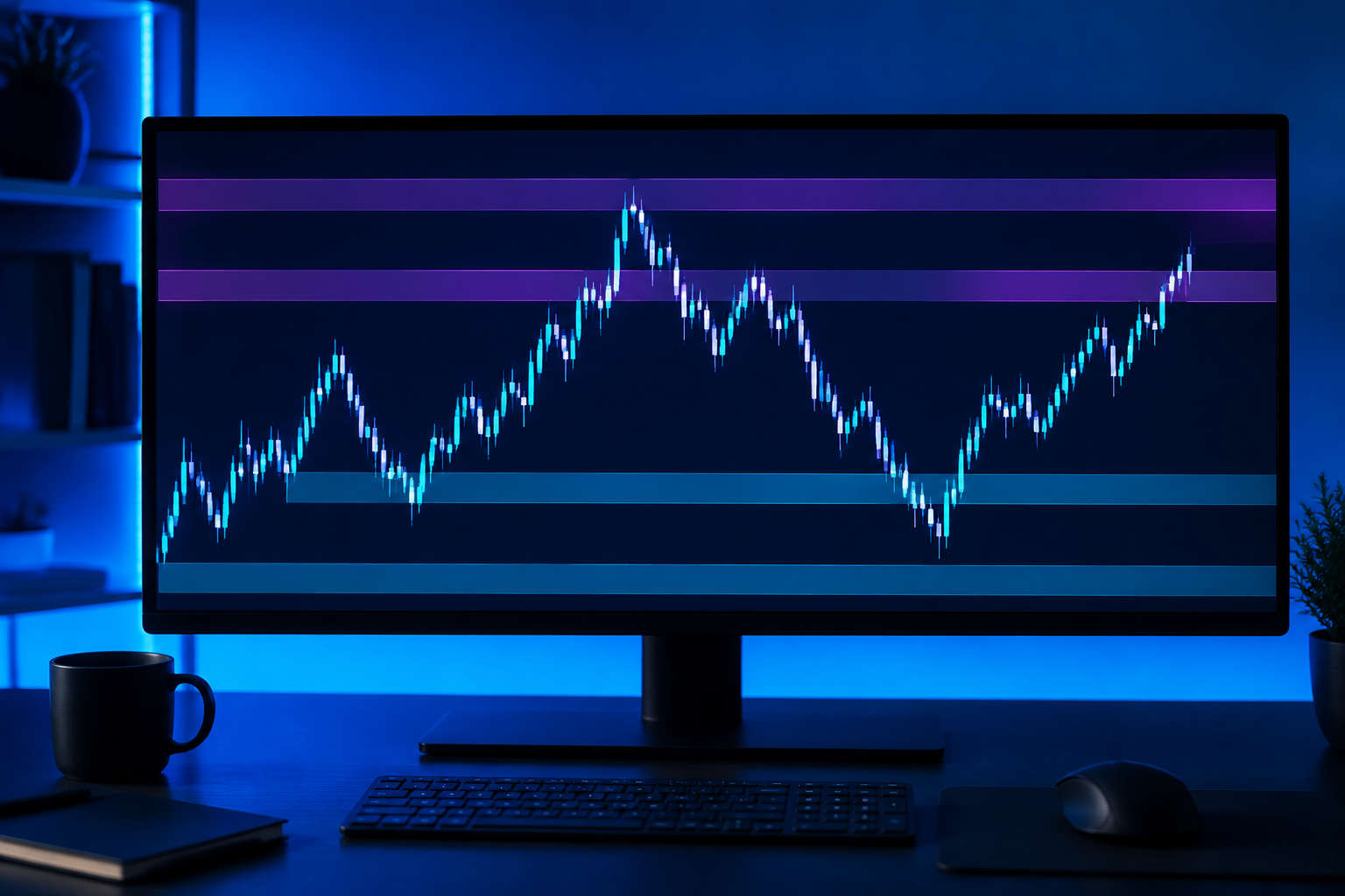 Market chart showing support and resistance zones